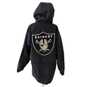 Vintage Oakland Raiders x Locker Line Big Logo Black Hooded Parka Jacket Size L